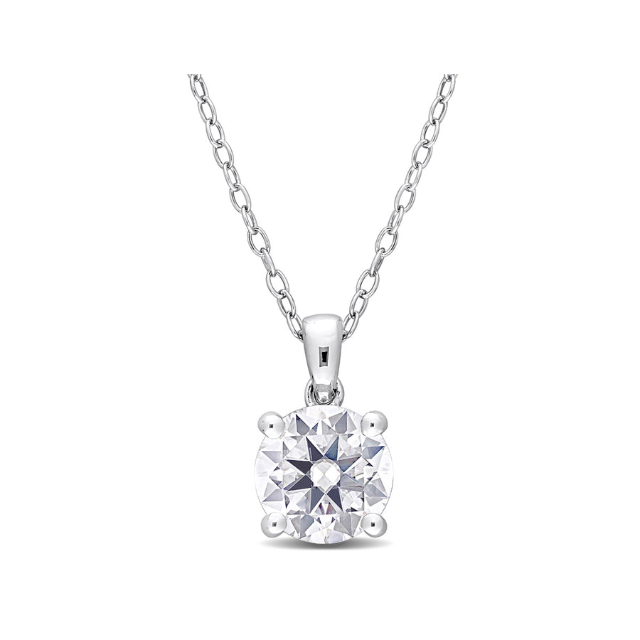 1.85 Carat (ctw) Lab-Created Moissanite Solitaire Pendant Necklace in Sterling Silver with Chain (8mm) Image 1