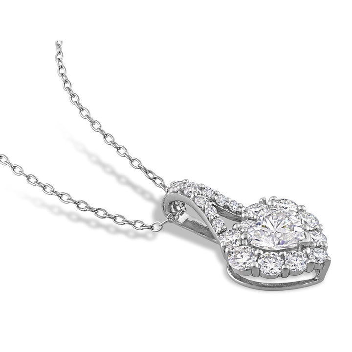 1.98 Carat (ctw) Lab-Created Moissanite Heart Halo Pendant Necklace in Sterling Silver with Chain Image 3