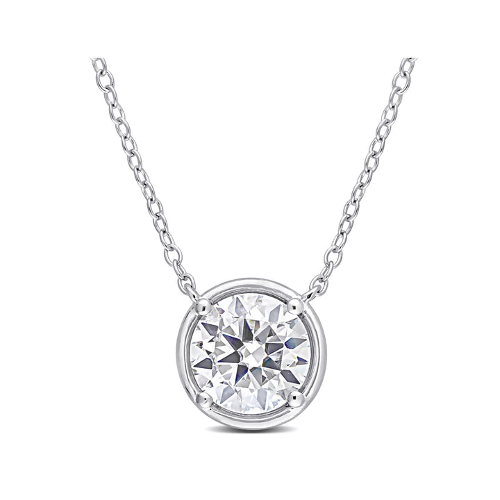 1.85 Carat (ctw) Lab-Created Moissanite Solitaire Pendant Necklace in Sterling Silver with Chain Image 1