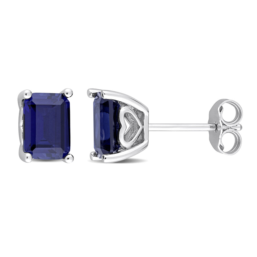 3.15 Carat (ctw) Lab-Created Blue Sapphire Octagon Solitaire Stud Earrings in Sterling Silver Image 1