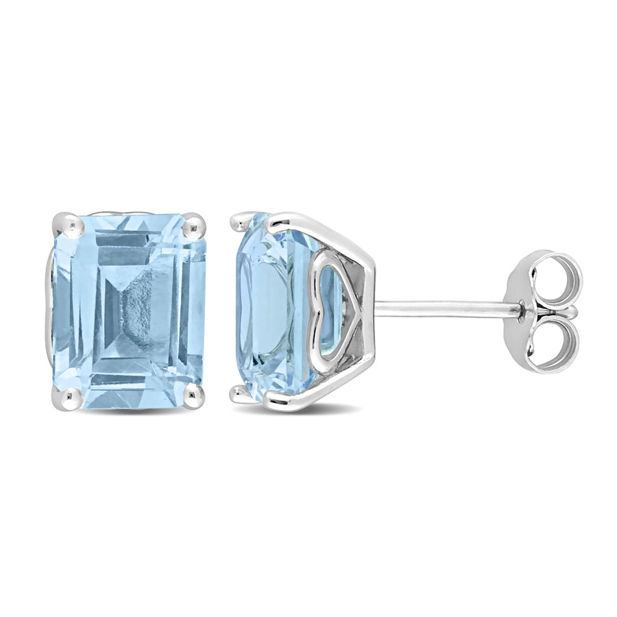 5.90 Carat (ctw) Blue Topaz Emerald-Cut Solitaire Stud Earrings in Sterling Silver Image 1