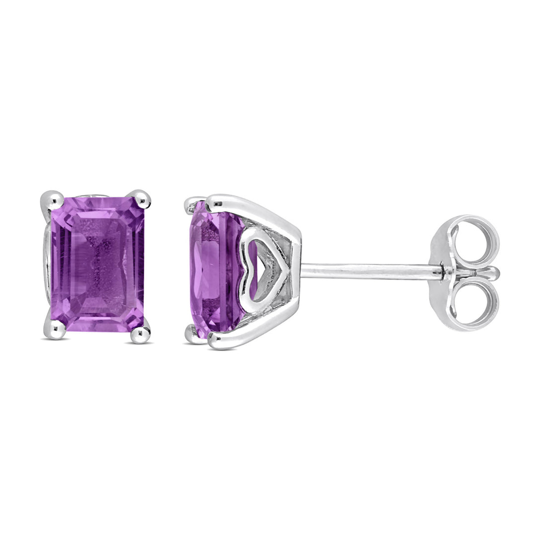 2.00 Carat (ctw) Amethyst Emerald-Cut Solitaire Stud Earrings in Sterling Silver Image 1