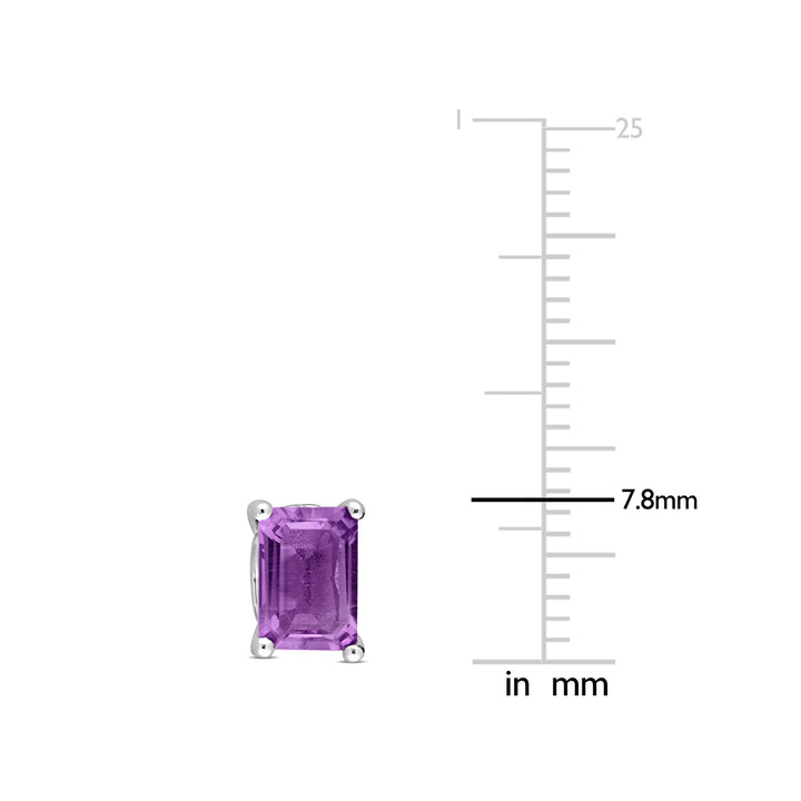 2.00 Carat (ctw) Amethyst Emerald-Cut Solitaire Stud Earrings in Sterling Silver Image 3