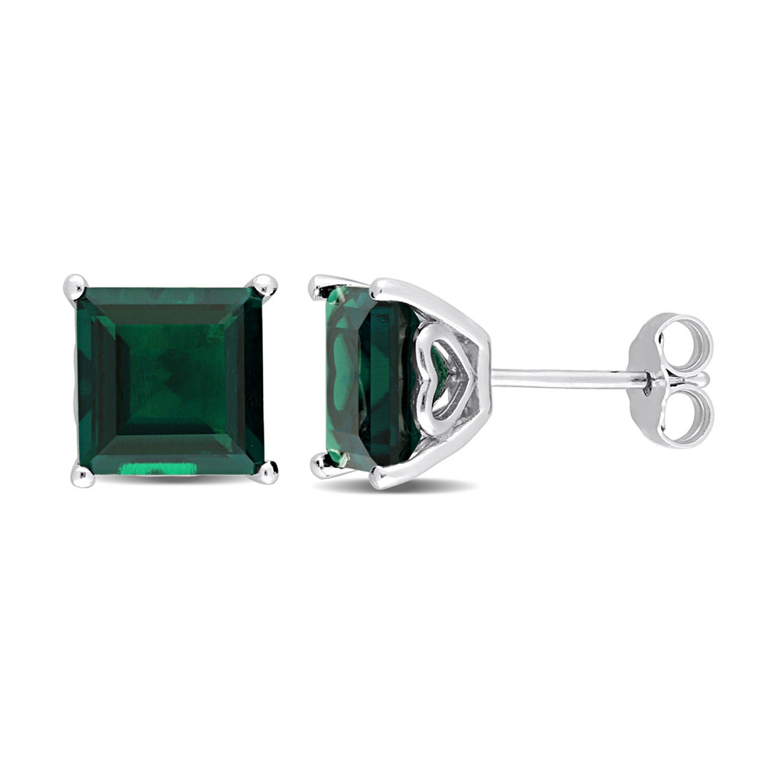 5.10 Carat (ctw) Lab-Created Emerald Square Solitaire Stud Earrings in Sterling Silver Image 1