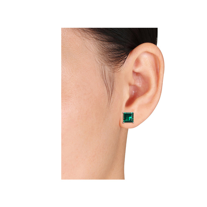 5.10 Carat (ctw) Lab-Created Emerald Square Solitaire Stud Earrings in Sterling Silver Image 3