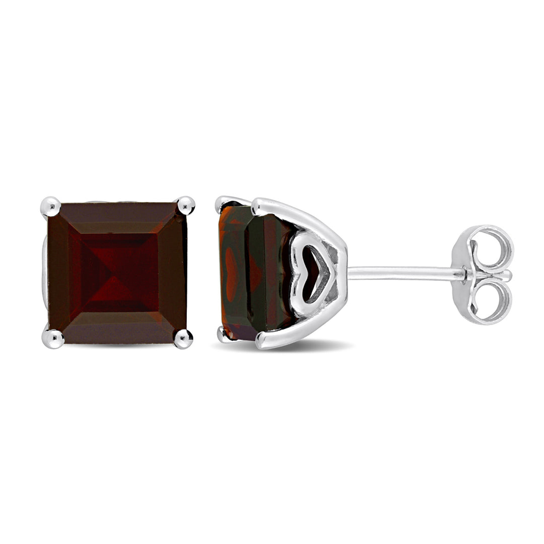 6.20 Carat (ctw) Garnet Princess-Cut Solitaire Stud Earrings in Sterling Silver Image 1