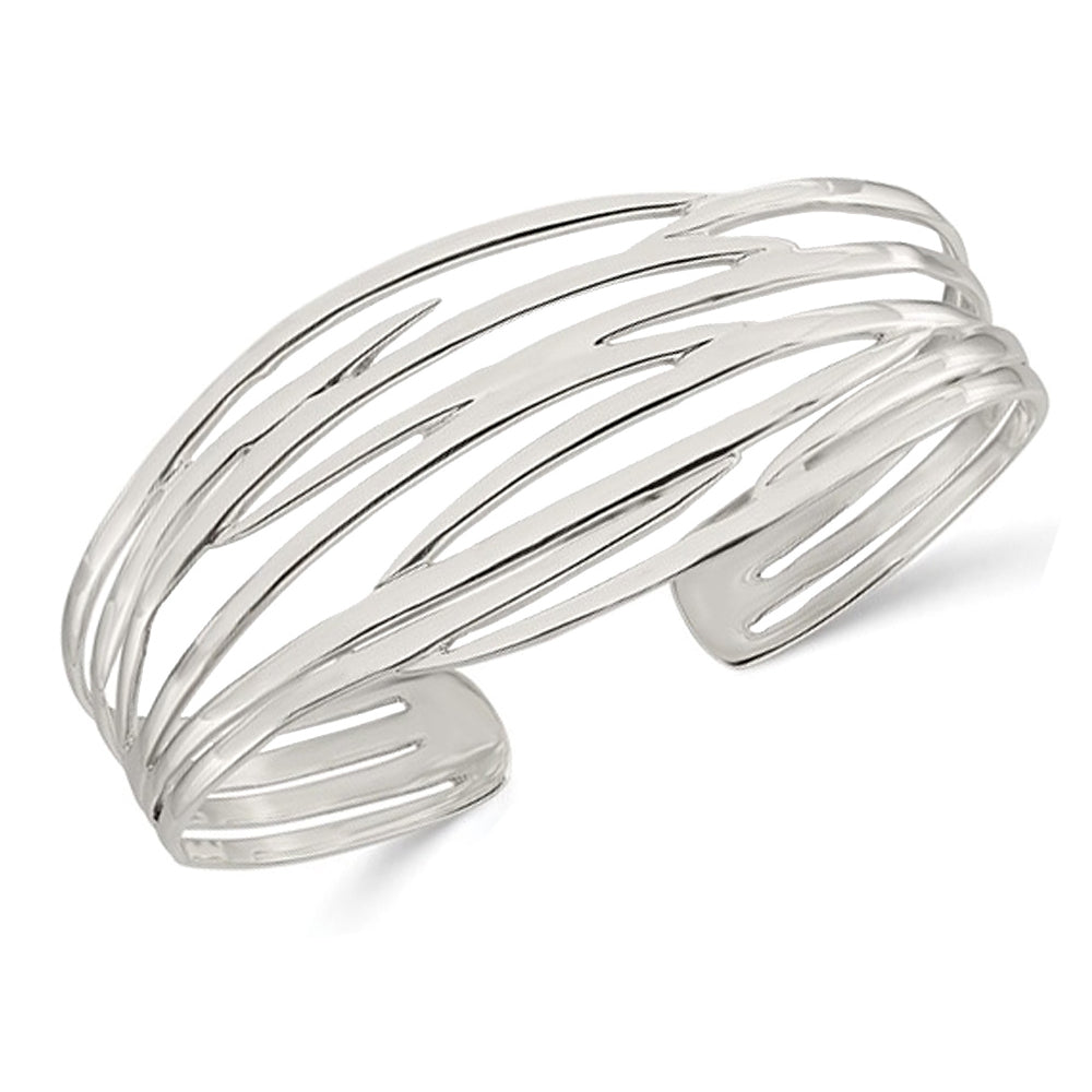 Sterling Silver Polished Multi-strand Cuff Bangle Bracelet Image 1