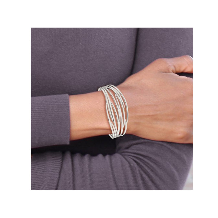 Sterling Silver Polished Multi-strand Cuff Bangle Bracelet Image 4