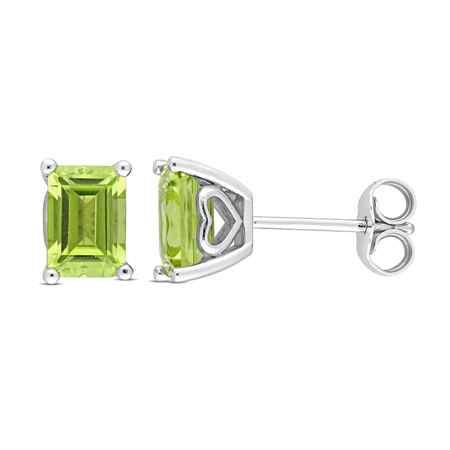 1.90 Carat (ctw) Peridot Octagon Solitaire Stud Earrings in Sterling Silver Image 1