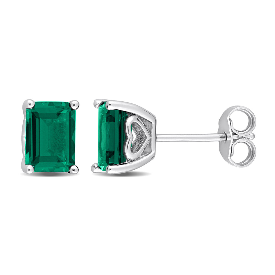 1.80 Carat (ctw) Lab-Created Emerald Octagon Solitaire Stud Earrings in Sterling Silver Image 1