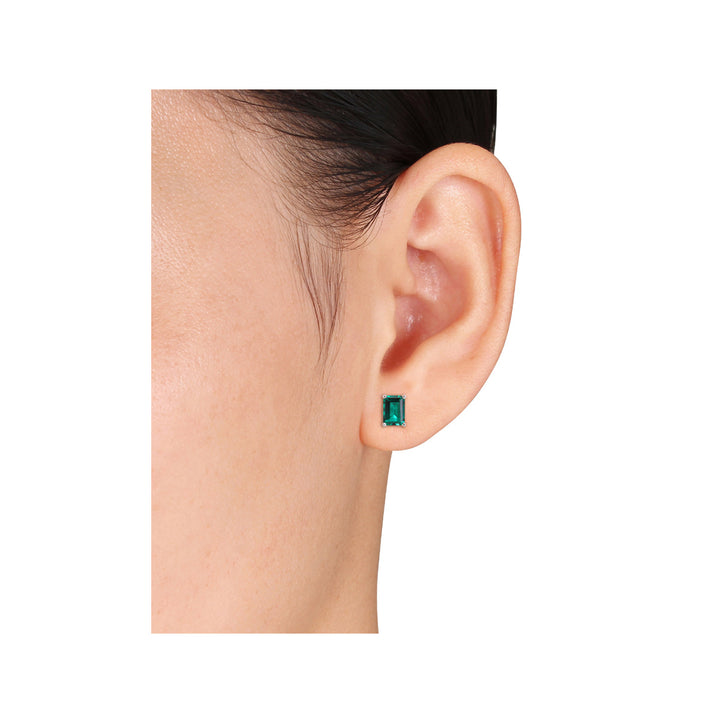 1.80 Carat (ctw) Lab-Created Emerald Octagon Solitaire Stud Earrings in Sterling Silver Image 3