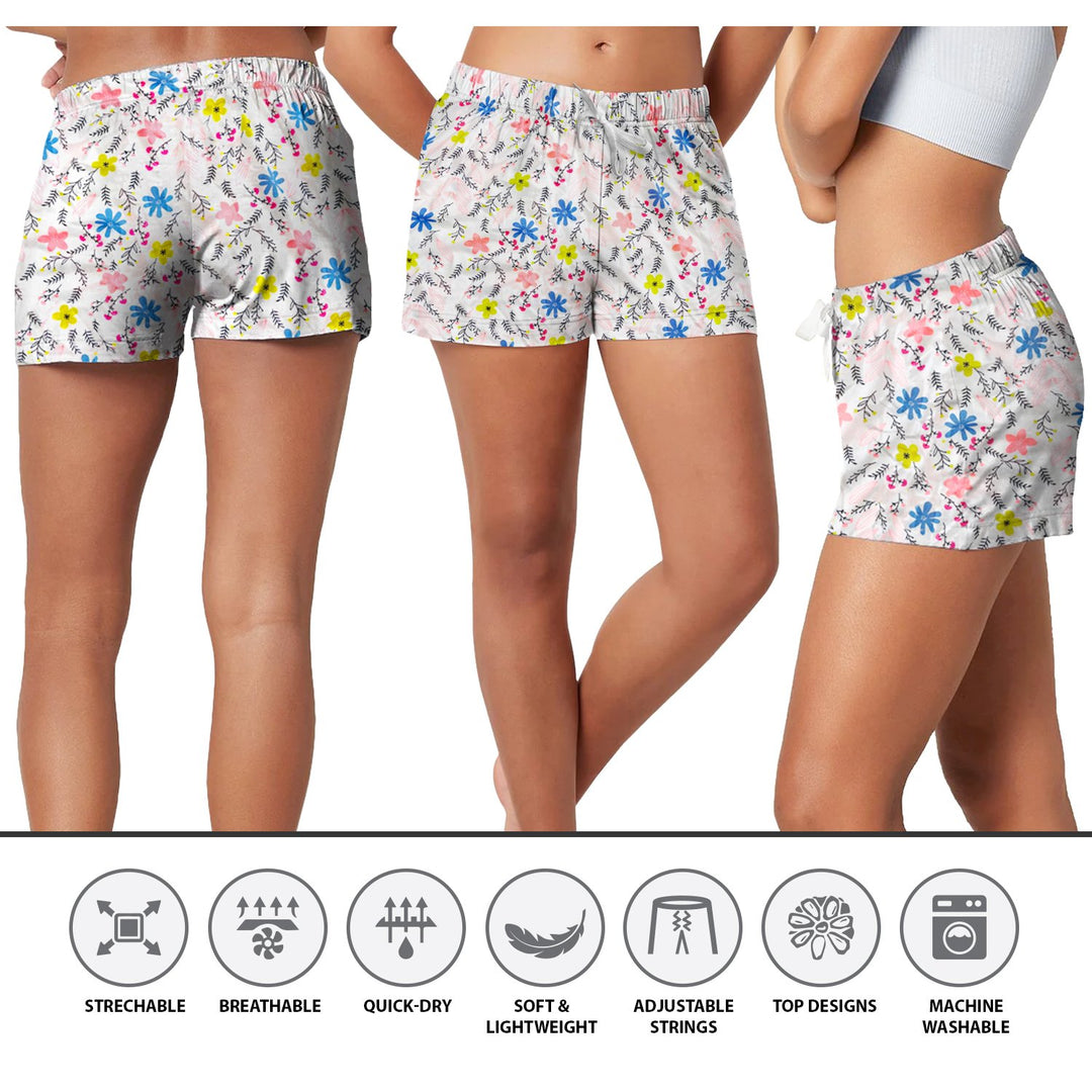 3-Pack Womens Comfy Printed Pajama Shorts Soft Elastic Waistband Sleepwear Image 3