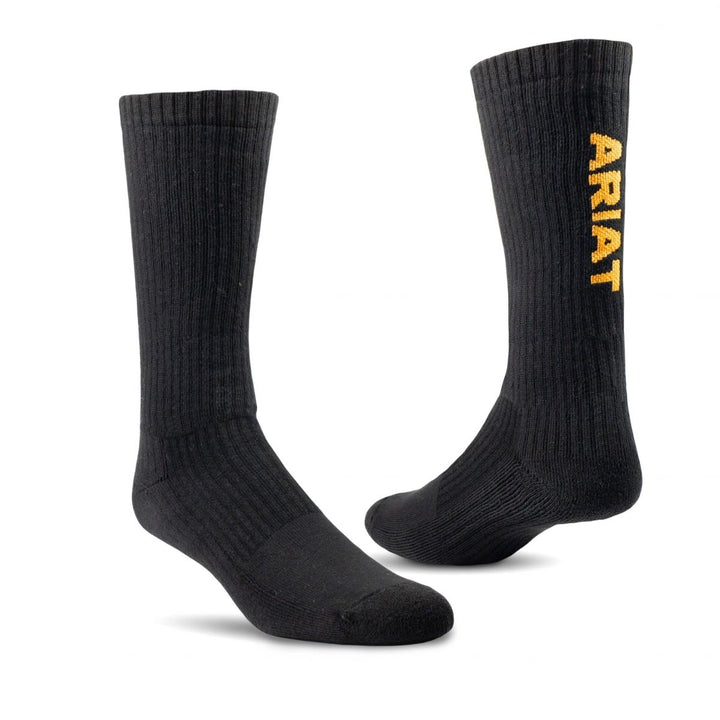 ARIAT Unisex Premium Ringspun Cotton Mid-Calf Work Socks Black 3-Pair Pack - AR2294-002  BLACK Image 1