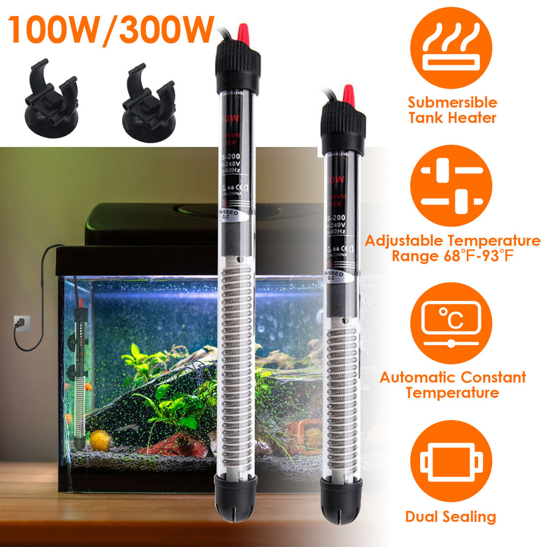 Submersible Aquarium Heater Adjustable Fish Tank Heater Thermostat Water Heating Rod with 2 Suction Cups Image 1