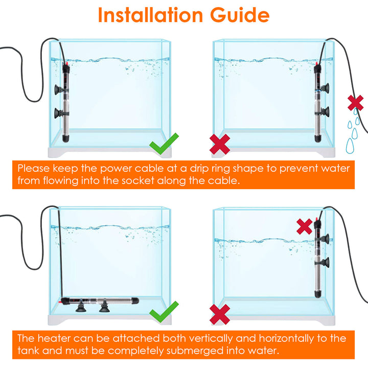 Submersible Aquarium Heater Adjustable Fish Tank Heater Thermostat Water Heating Rod with 2 Suction Cups Image 4