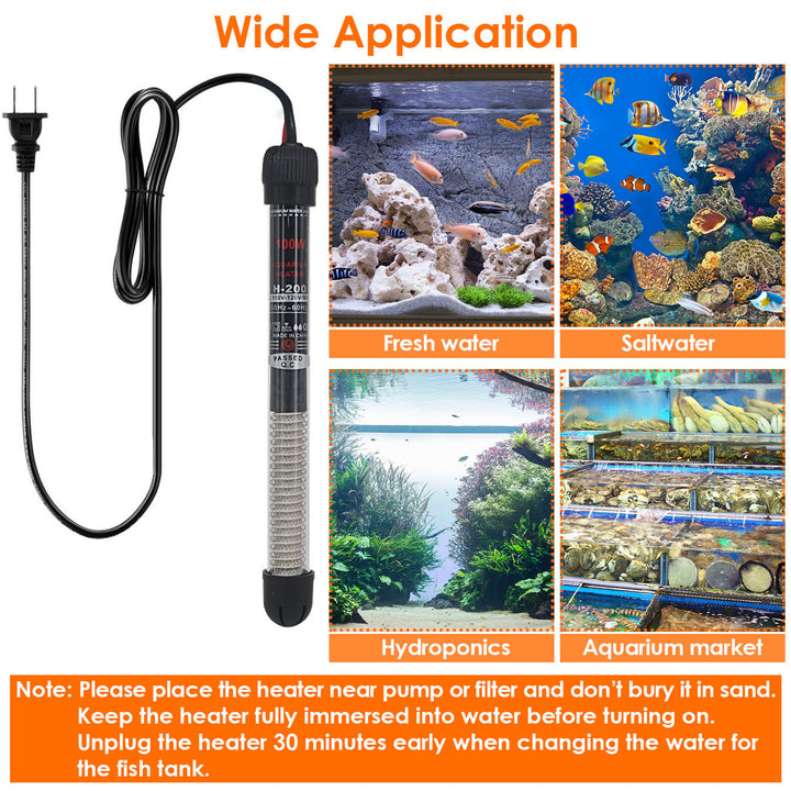 Submersible Aquarium Heater Adjustable Fish Tank Heater Thermostat Water Heating Rod with 2 Suction Cups Image 6