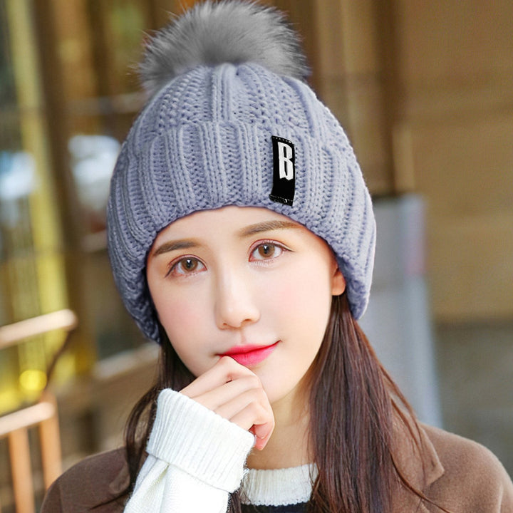 Winter Beanie Hat Scarf Set Women Warm Knitting Acrylic Neck Warmer Gray Red Image 9