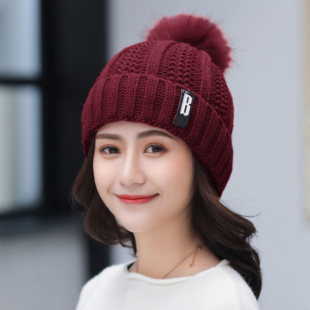 Winter Beanie Hat Scarf Set Women Warm Knitting Acrylic Neck Warmer Gray Red Image 10