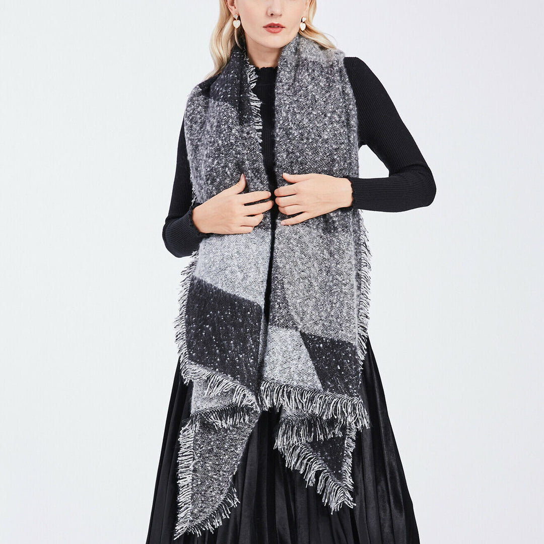 Women Winter Warm Scarf 74.8 Plus 25.6In Long Soft Knitted Shawl Extra Thick Plaid Blanket Wrap Cape Image 8