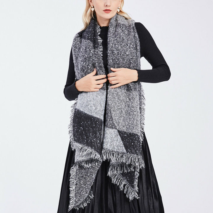 Women Winter Warm Scarf 74.8 Plus 25.6In Long Soft Knitted Shawl Extra Thick Plaid Blanket Wrap Cape Image 1