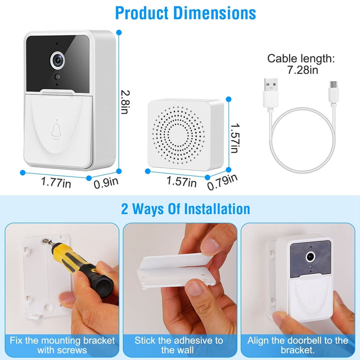 Smart Wireless WiFi Video Doorbell Two-Way Audio Night Vision White Intercom Image 7