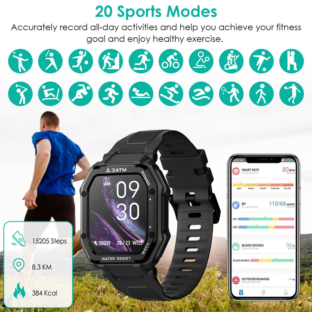 1.69in Full Touch Wireless Smart Watch 3ATM Waterproof Sport Fitness Watch with Sleep Heart Rate Blood Oxygen Blood Image 2