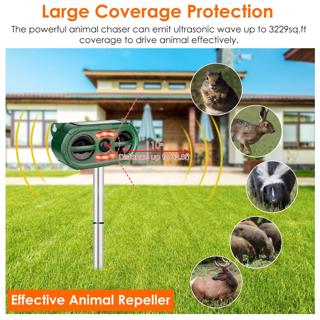 Solar Ultrasonic Animal Repeller IP66 Waterproof USB Powered Green 5 Modes Image 2