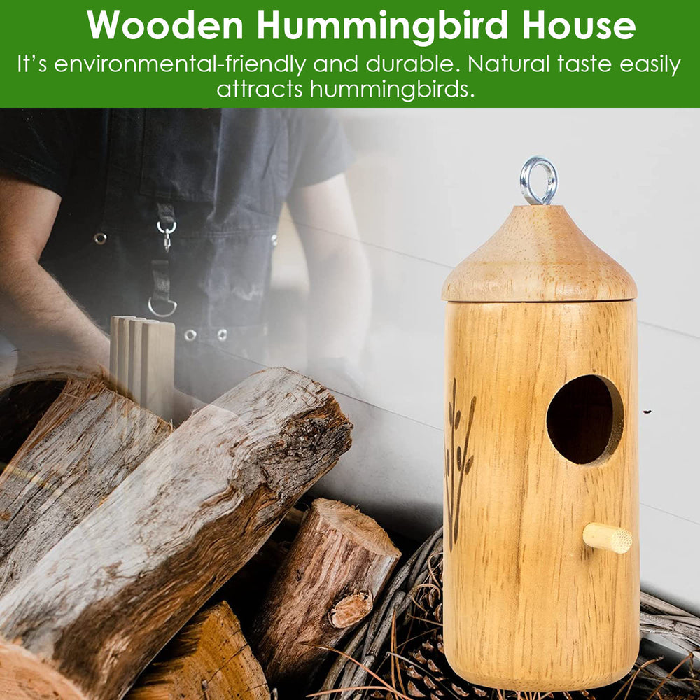 2 Packs Humming Bird Houses for Outside Wooden Hanging Bird Nest Feeder Image 2