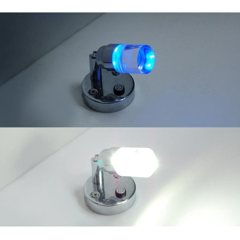 12V LED Bedside Reading Lamps With Programmed Switch For Motorhome Shiny Chrome Cool White Blue X2 Image 4
