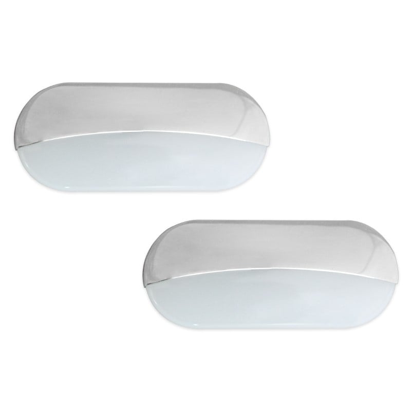 12V 3" Oval LED Courtesy Light Stainless Steel Blue Pack of 2 Marine Outdoor Lighting Image 1