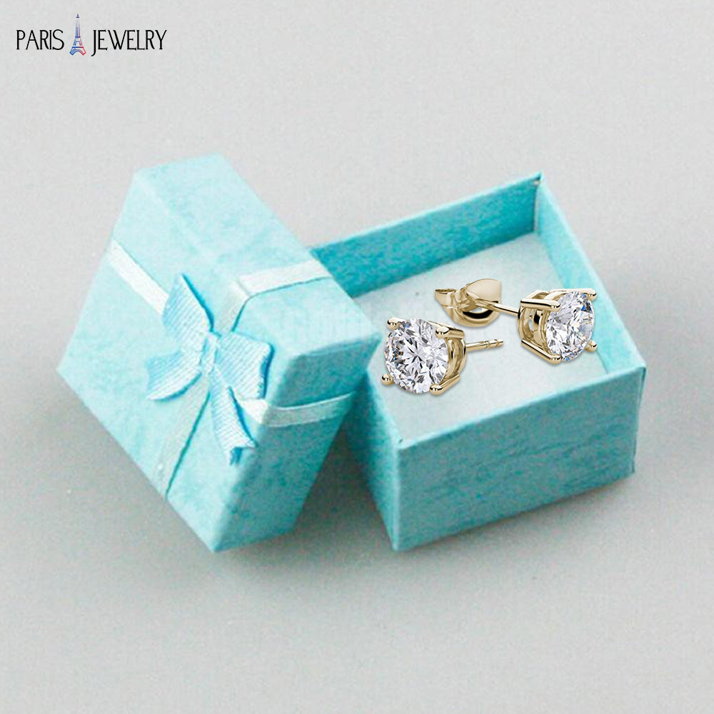 Paris Jewelry 10k Yellow Gold Created White Sapphire CZ 2 Carat Round Stud Earrings Plated Image 2