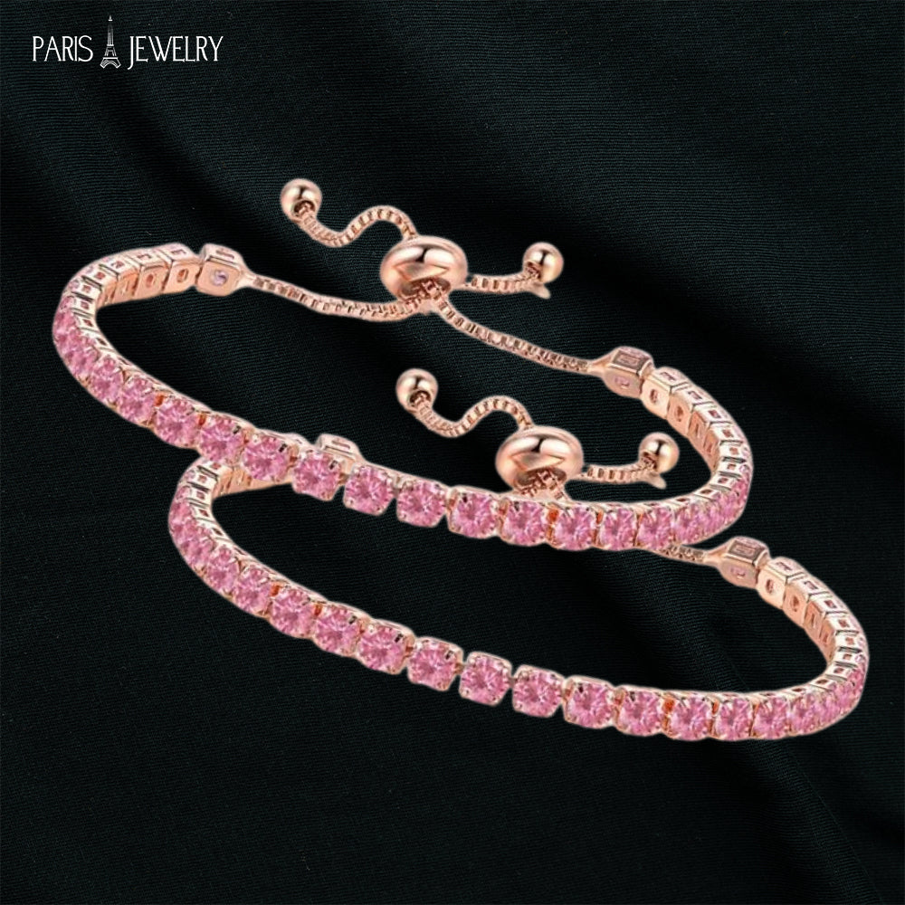 Paris Jewelry 10k Rose Gold Adjustable Tennis Bracelet 6 Cttw Pink Sapphire CZ Image 2