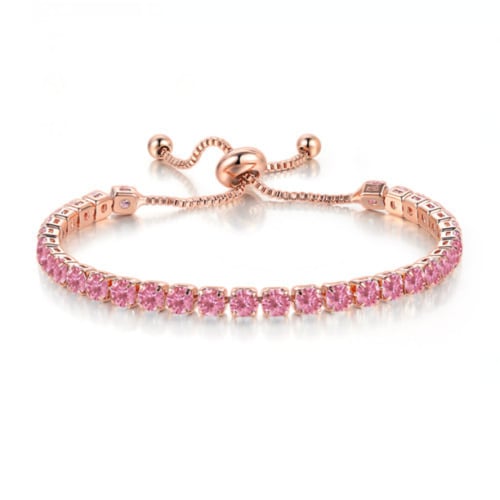 Paris Jewelry 10k Rose Gold Adjustable Tennis Bracelet 6 Cttw Pink Sapphire CZ Image 1