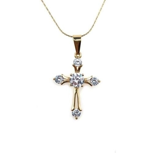 Paris Jewelry 18K Yellow Gold 4 ct Created Diamond CZ Cross Stud Necklace Plated 18 inch Image 1