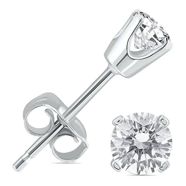 14k White Gold 1-4 Carat Created Diamond Solitaire Stud Earrings Gift Boxed Image 1