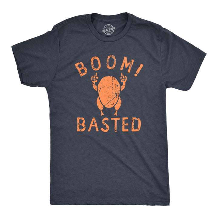 Mens Boom Basted T Shirt Funny Thanksgiving Roasted Turkey Dinner Tee For Guys Image 1