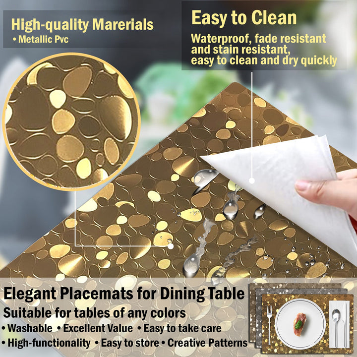 Non-Slip Heat Resistant Metallic Rectangular Place Mats for Dining Table 12 x 18" Image 3
