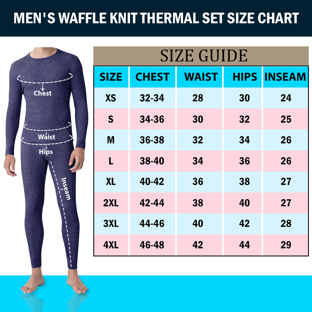 Mens 4-Piece Cotton Waffle Knit Thermal Underwear Set 100% Soft Comfortable Image 2