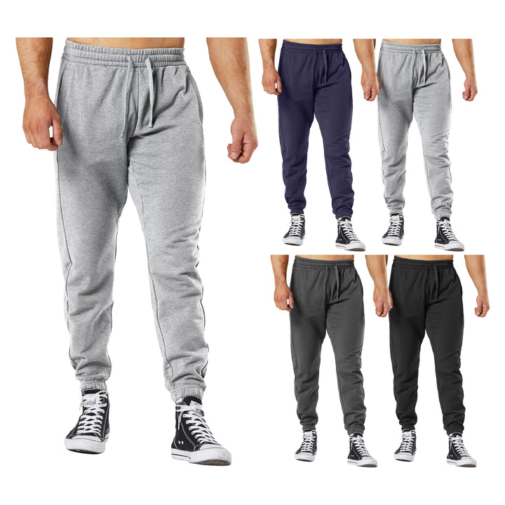 Mens Fleece Lined Sweatpants Jogger Pants with Pockets Elastic Cuffs Multi-Pack Image 1