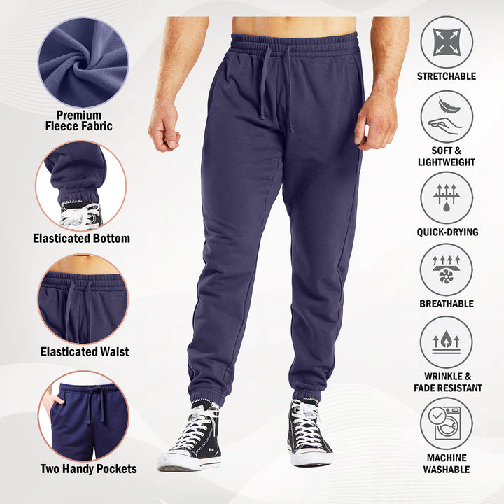 Mens Fleece Lined Sweatpants Jogger Pants with Pockets Elastic Cuffs Multi-Pack Image 2