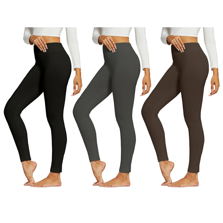 3-Pack:Womens Premium Quality High-Waist Fleece-Lined Leggings (Plus Size Available) Image 3
