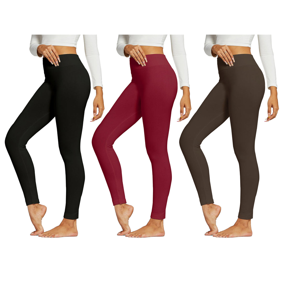 3-Pack:Womens Premium Quality High-Waist Fleece-Lined Leggings (Plus Size Available) Image 4