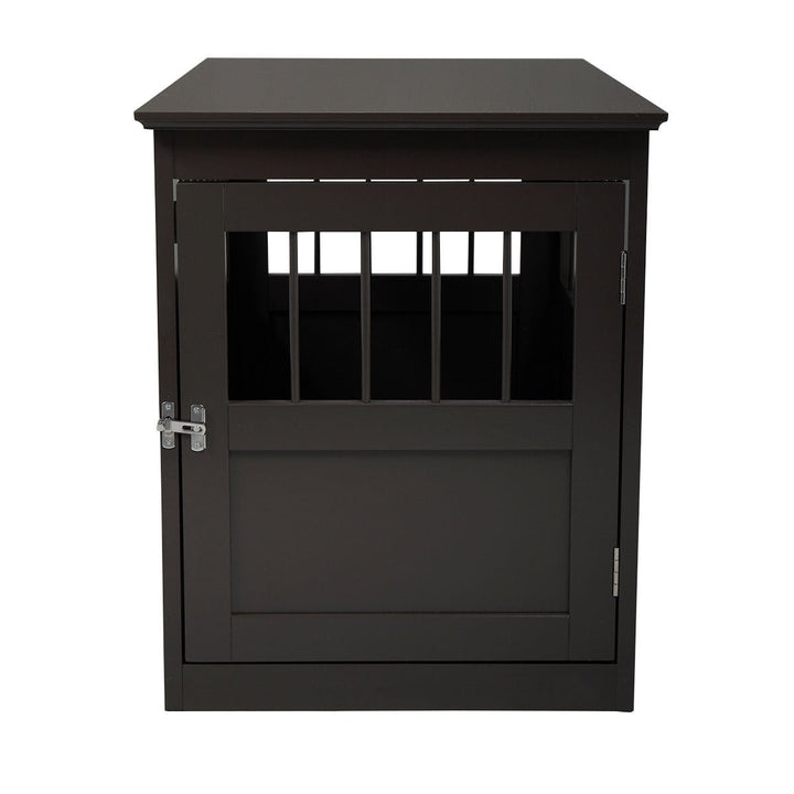 Wood Dog Crate Furniture End Table Designed Dog Kennel with Side Slats Brown Image 6