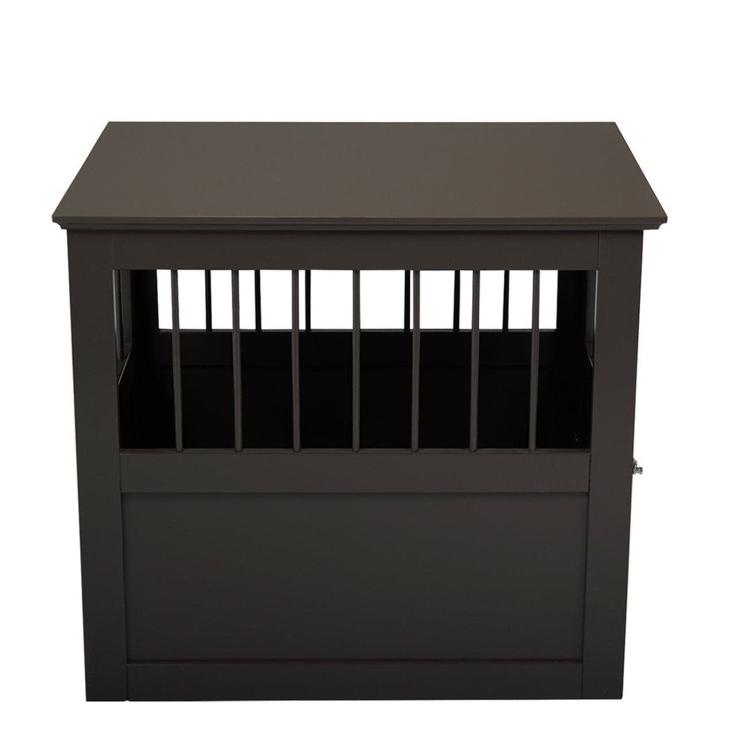 Wood Dog Crate Furniture End Table Designed Dog Kennel with Side Slats Brown Image 7