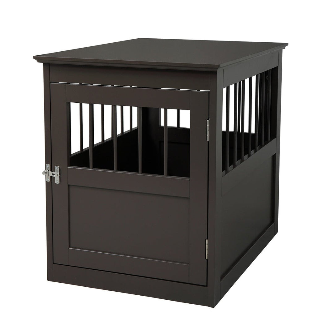 Wood Dog Crate Furniture End Table Designed Dog Kennel with Side Slats Brown Image 12