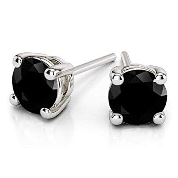 14k White Gold Natural 1-2 Ct Round Black Diamond Stud Earrings Pack Of 2 Image 1