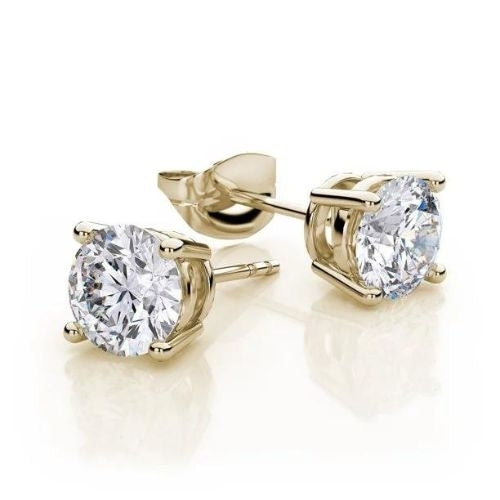 10k Yellow Gold Created White Sapphire CZ 4 Carat Round Stud Earrings Plated. Image 1