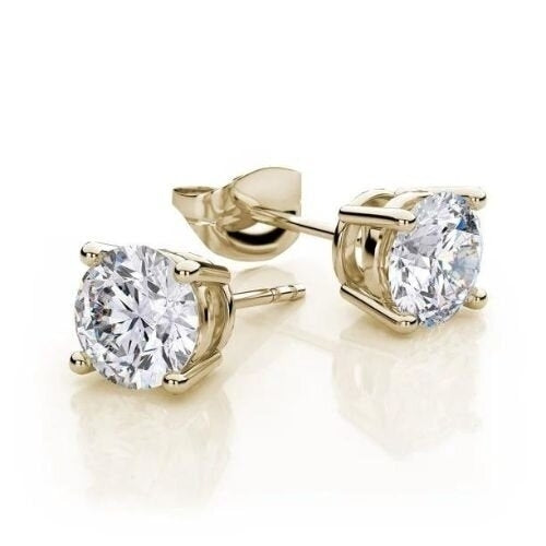 Paris Jewelry 10k Yellow Gold Created White Sapphire CZ 4 Carat Round Stud Earrings Pack of 2 Plated Image 6