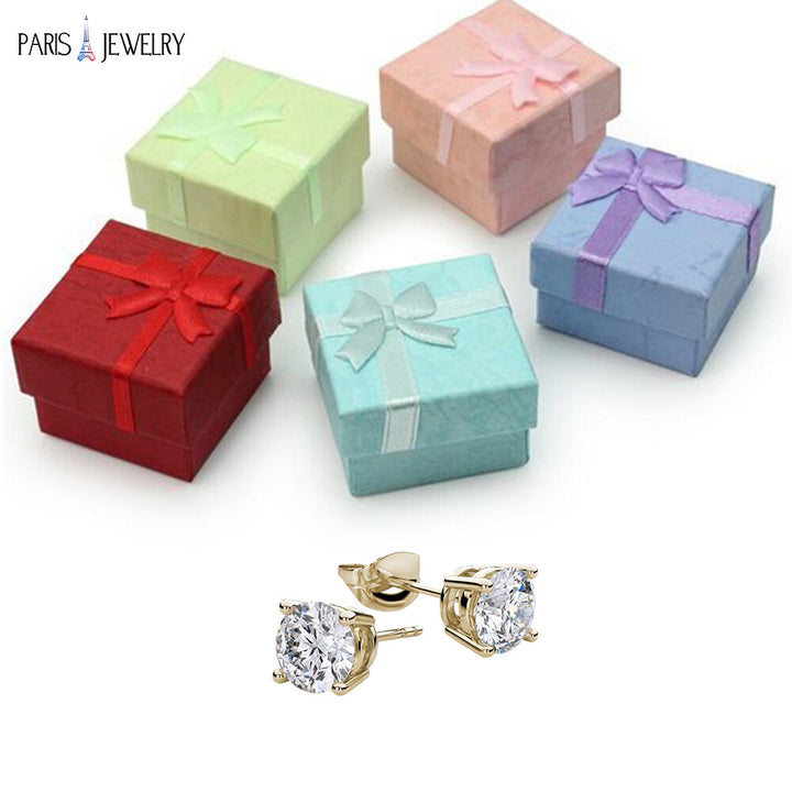 Paris Jewelry 10k Yellow Gold Created White Sapphire CZ 4 Carat Round Stud Earrings Pack of 2 Plated Image 8