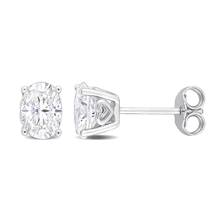 2.00 Carat (ctw) Synthetic Moissanite Solitaire Stud Oval Earrings in Sterling Silver Image 1